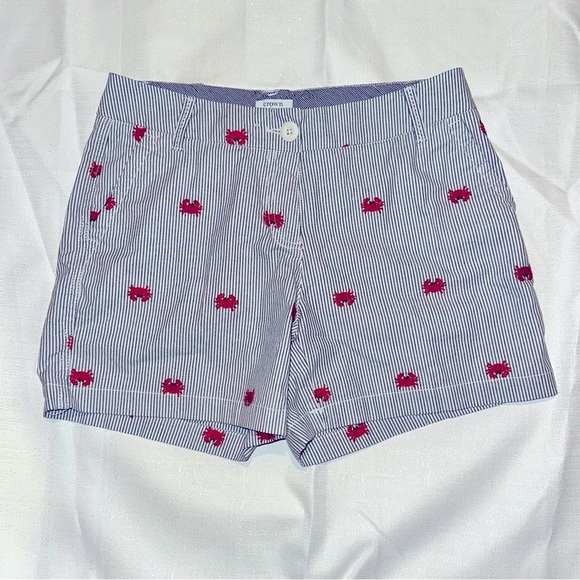 crown & ivy Pants - Crown & Ivy Caroline Embroidered Crab Striped Shorts Womens Sz 4 Coastal Beachy